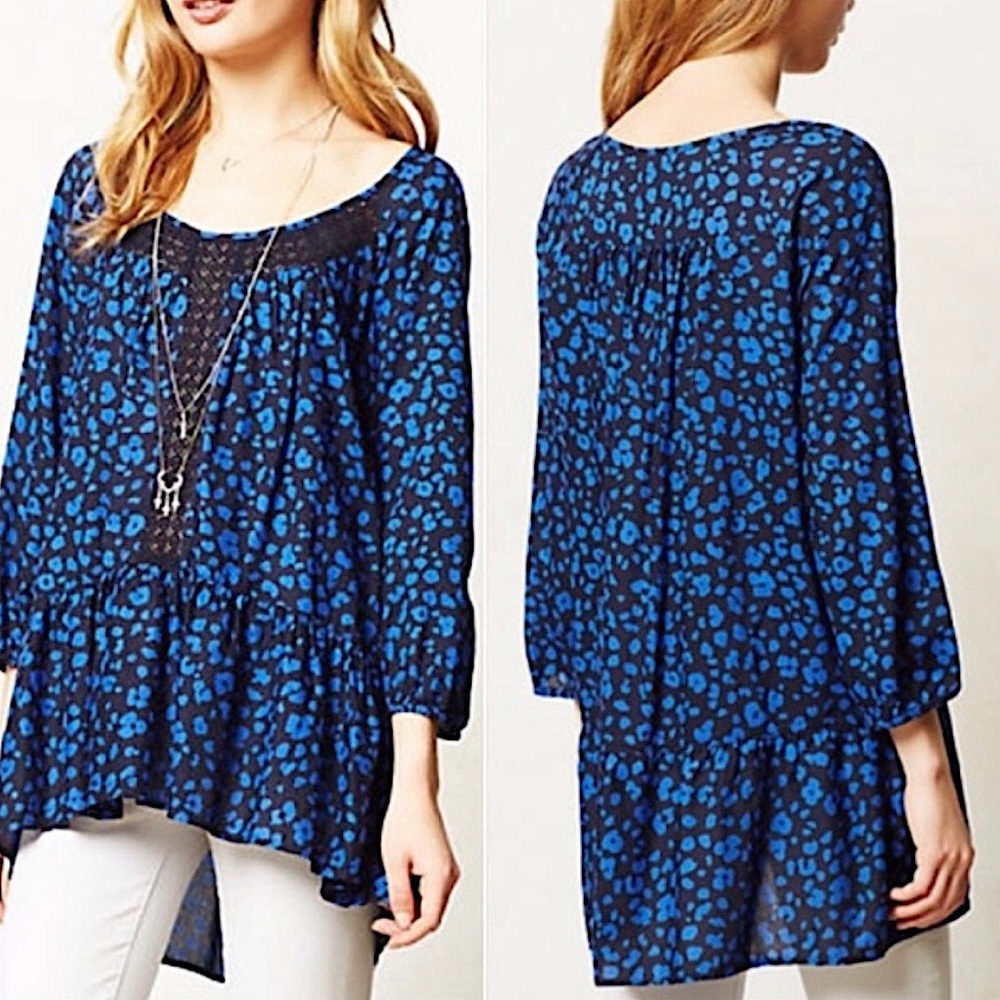 Anthropologie HD in Paris Ressica Blue Leopard Tunic